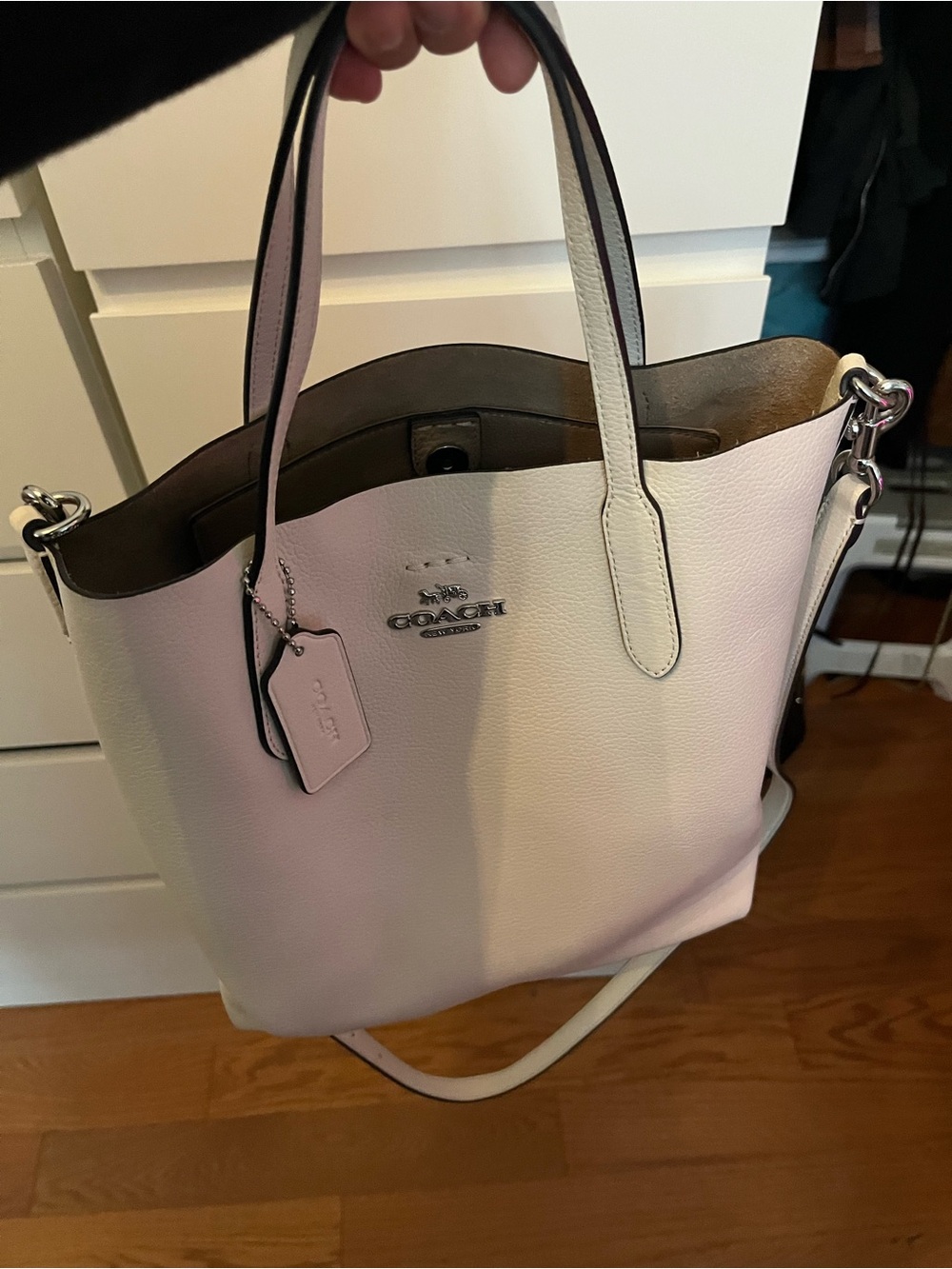 Coach White Pebbled Leather Crossbody Tote